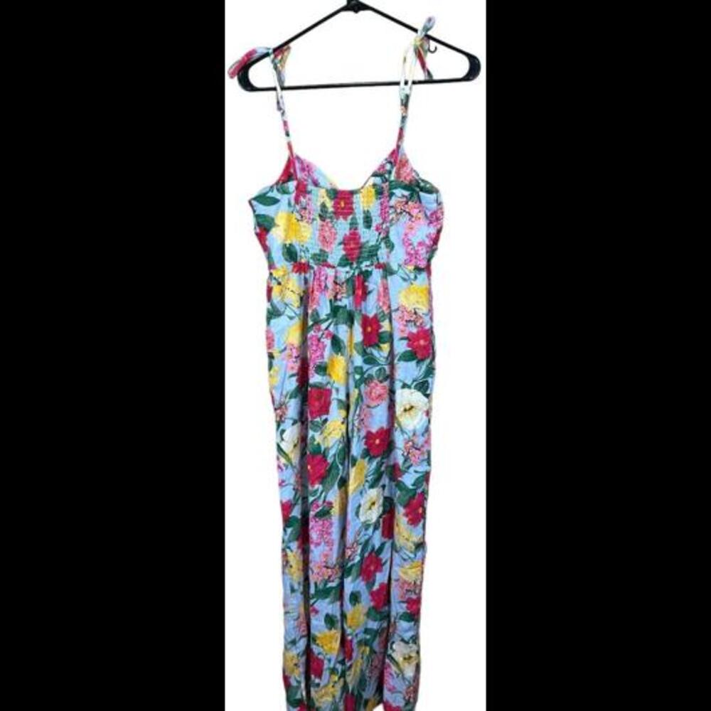 Old Navy Jumpsuit Womens S Pink Blue Floral Linen Blend Vacation Tropical - Picture 4 of 13